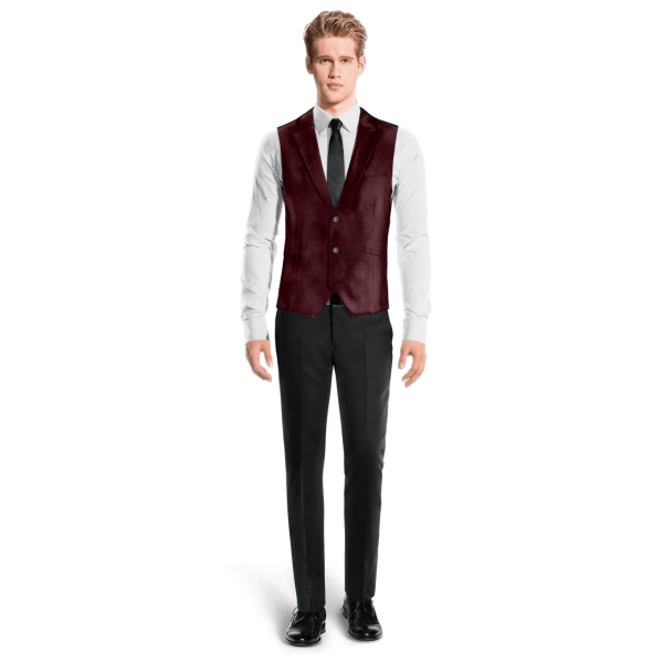 Burgundy Velvet peak lapel Suit Vest with brass buttons