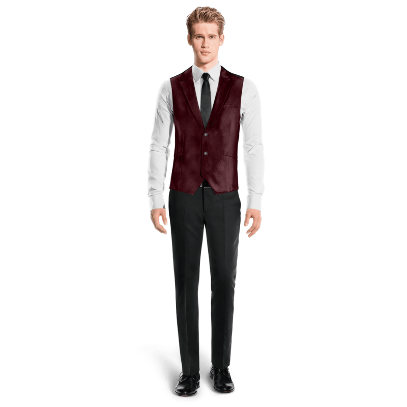 Burgundy Velvet peak lapel Suit Vest with brass buttons