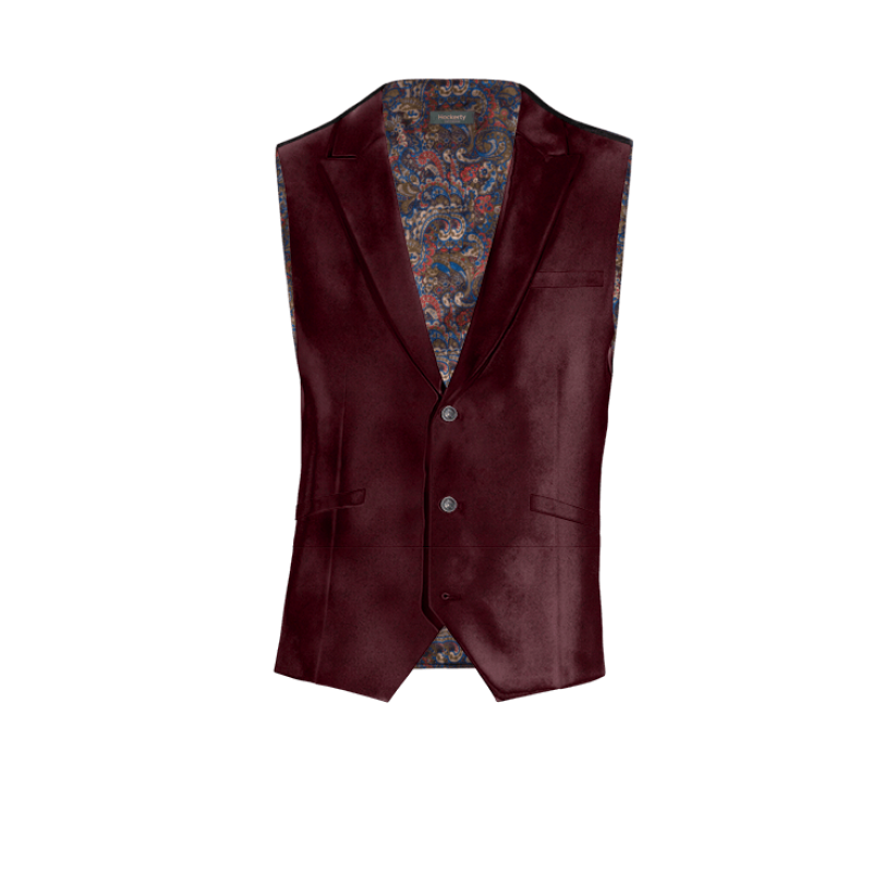 Burgundy Velvet peak lapel Suit Vest with brass buttons