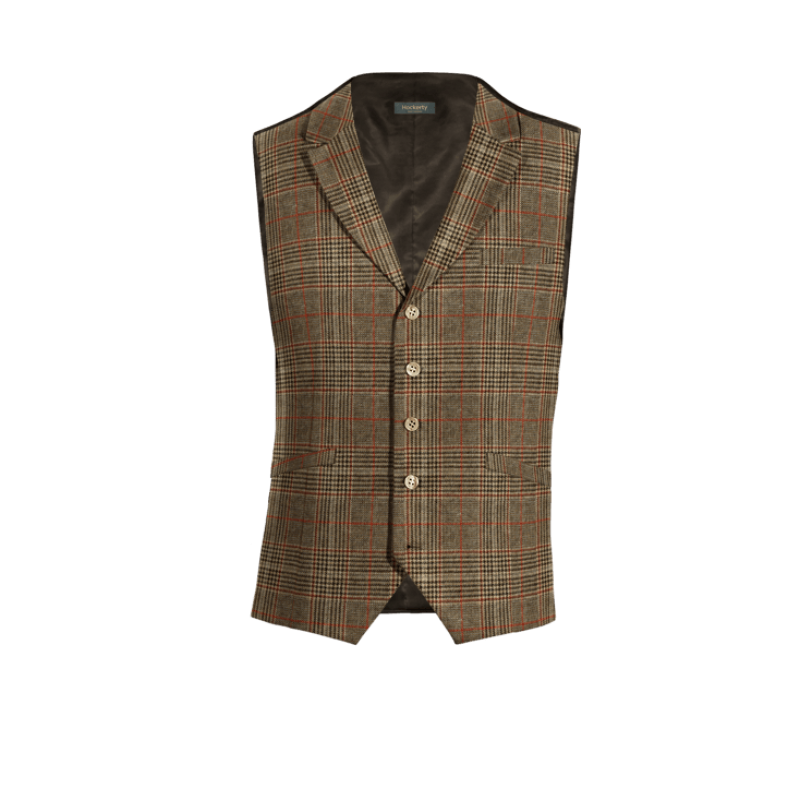 Brown Plaid Tweed lapeled Dress Vest