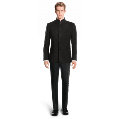 Black Wool Blends nehru Suit Jacket