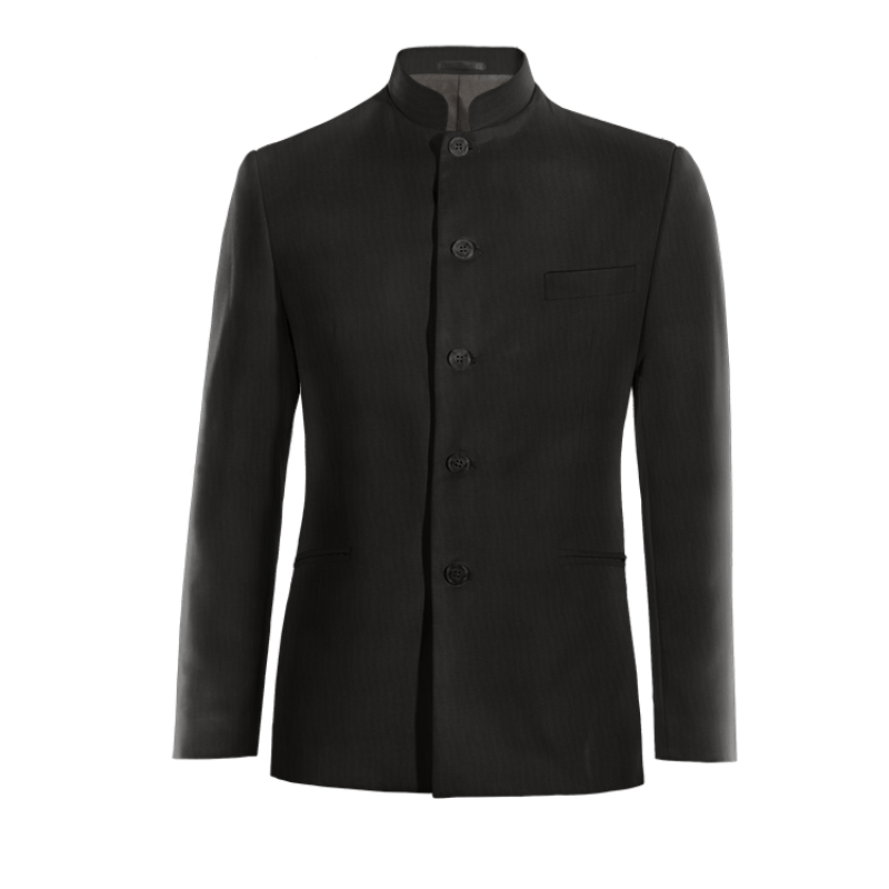 Black Wool Blends nehru Suit Jacket