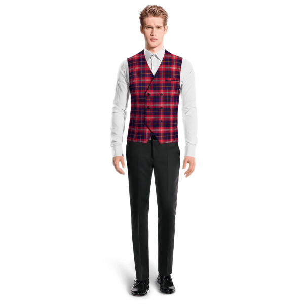 Red Checked Cotton double-breasted Vest