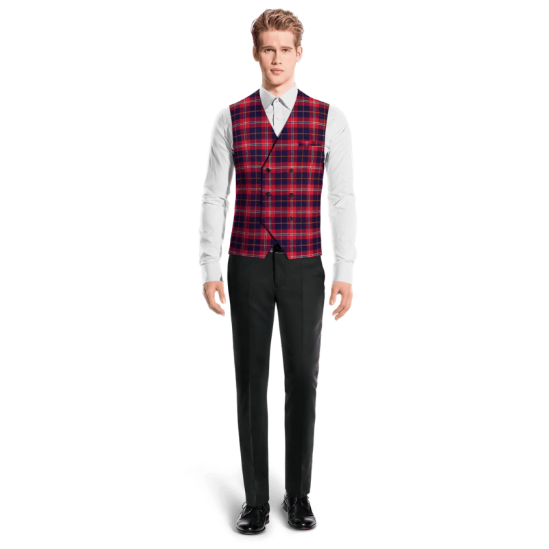 Red Checked Cotton double-breasted Vest