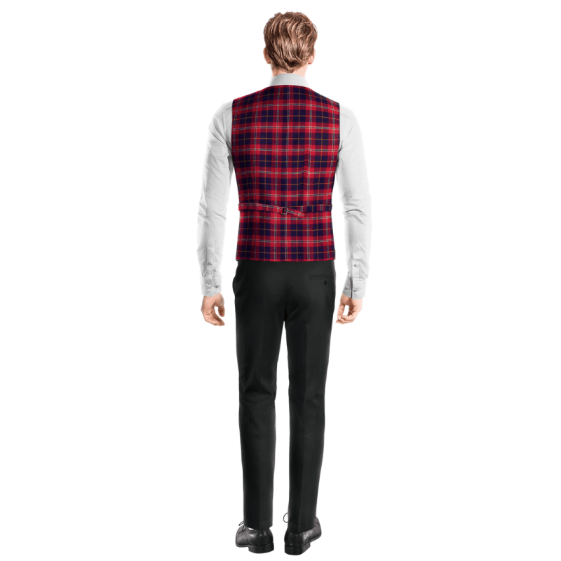 Red Checked Cotton double-breasted Vest