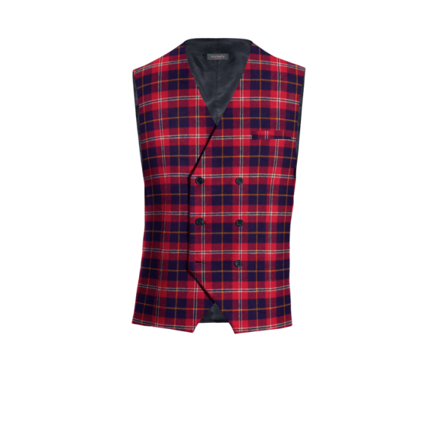 Red Checked Cotton double-breasted Vest