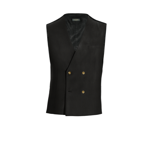 Black Wool Blends double breasted Vest with brass buttons