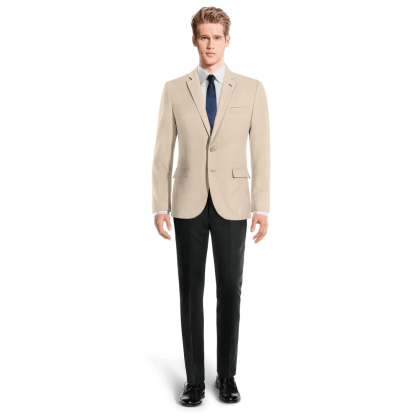 Beige Wool Blends Blazer with customized threads