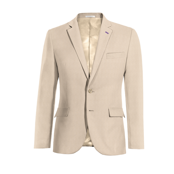 Beige Wool Blends Blazer with customized threads