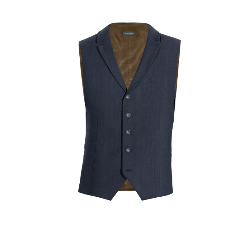 Navy Blue linen lapeled Vest with brass buttons