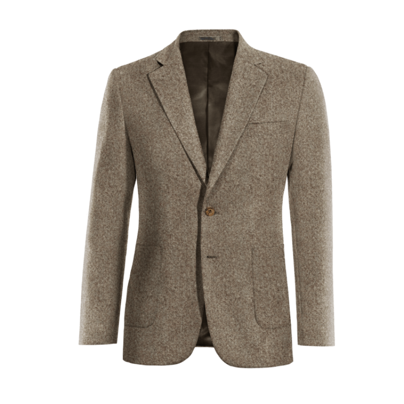 Brown Tweed wide lapel Suit Jacket with patched pockets