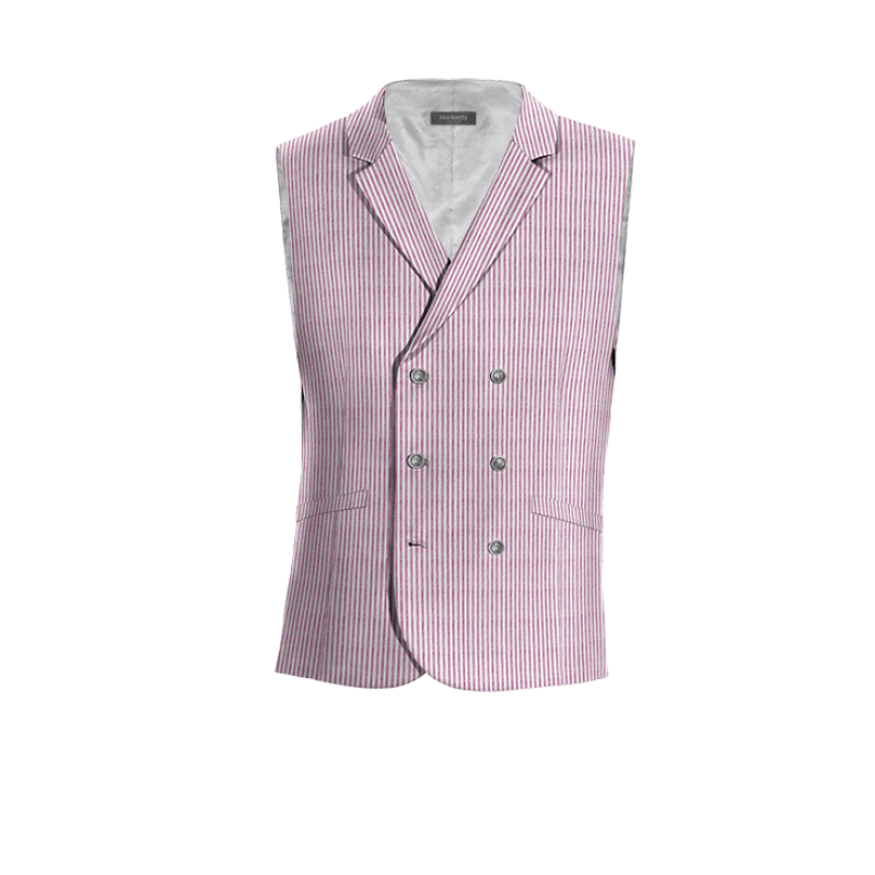 Pastel Red striped seersucker lapeled double-breasted Suit Vest with brass buttons
