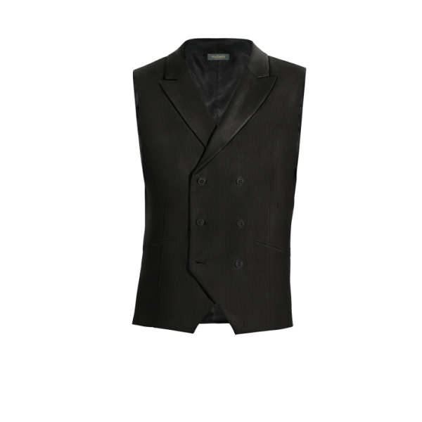 Black Wool Blends peak lapel double breasted Vest