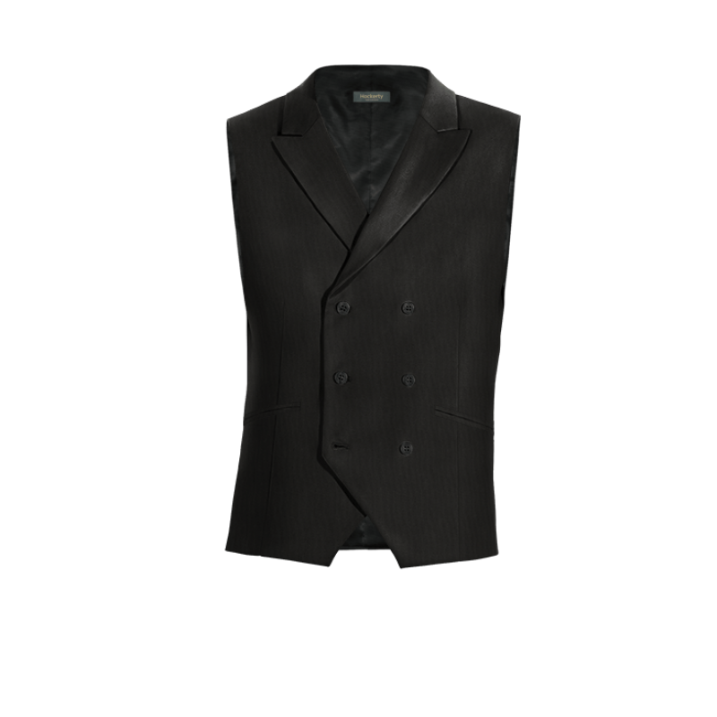 Black Wool Blends peak lapel double breasted Vest