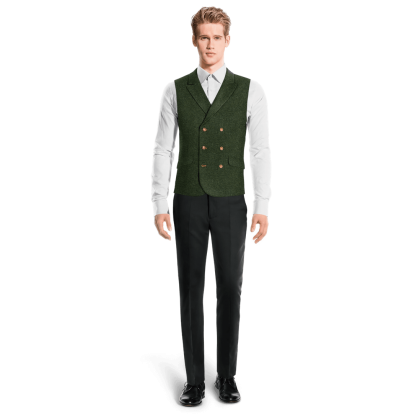 Green Tweed peak lapel double breasted Vest with brass buttons