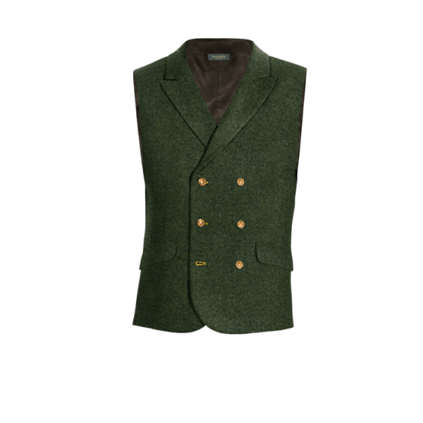 Green Tweed peak lapel double breasted Vest with brass buttons