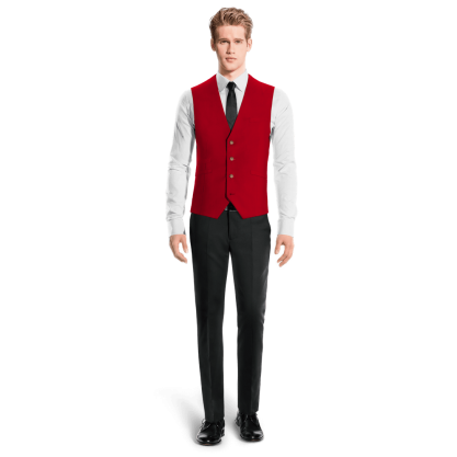 Intense Red Wool Blends Suit Vest with brass buttons