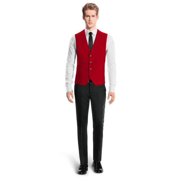 Intense Red Wool Blends Suit Vest with brass buttons