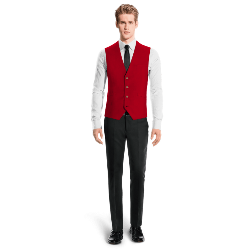 Intense Red Wool Blends Suit Vest with brass buttons