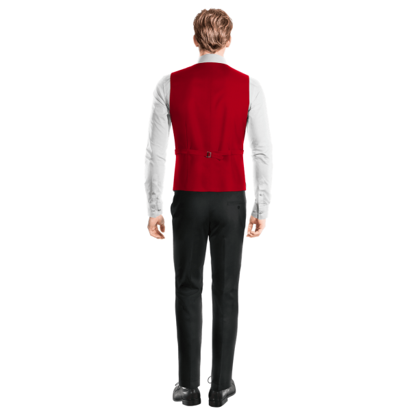 Intense Red Wool Blends Suit Vest with brass buttons