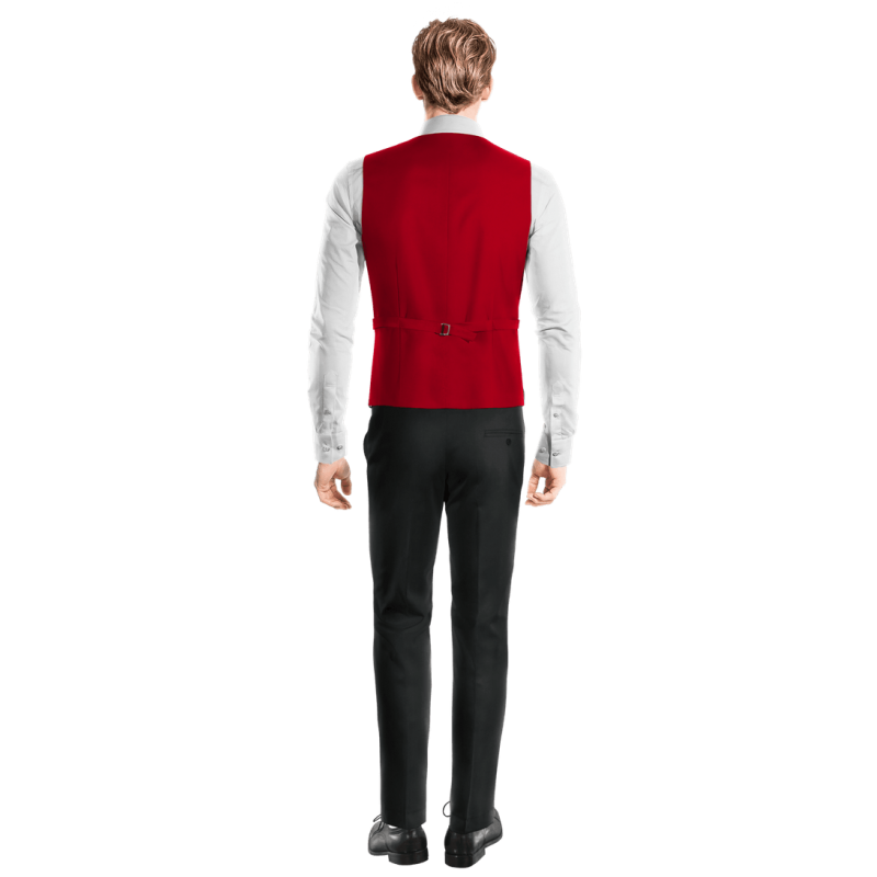 Intense Red Wool Blends Suit Vest with brass buttons