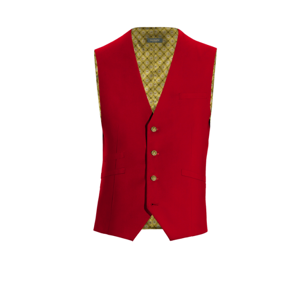 Intense Red Wool Blends Suit Vest with brass buttons