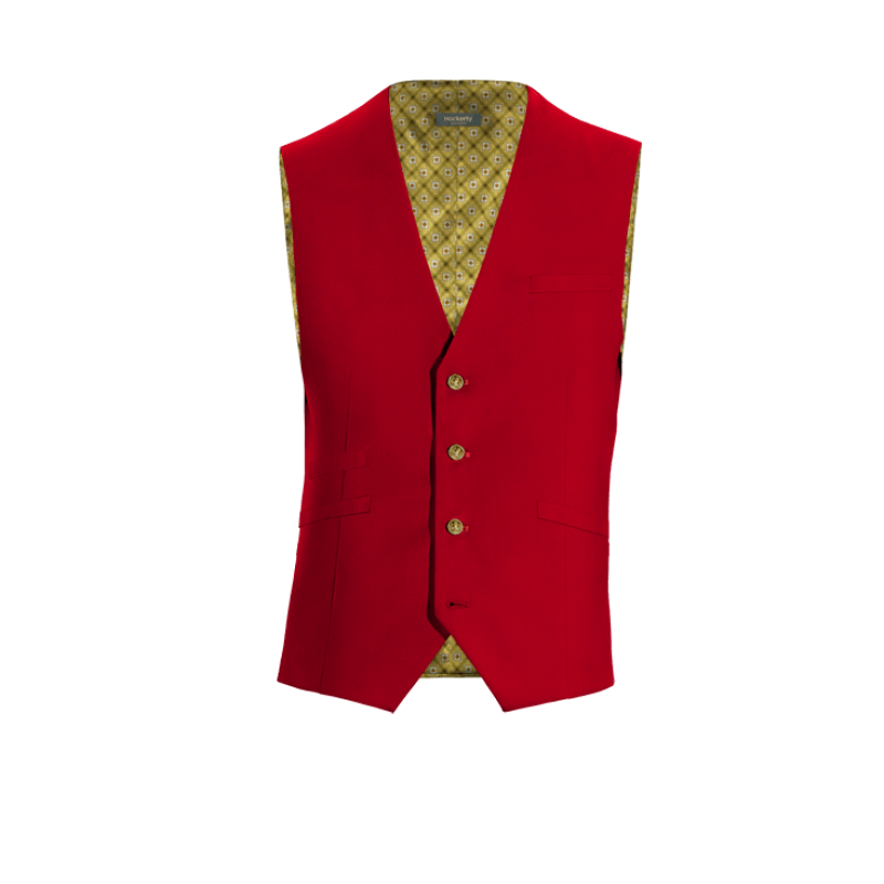 Intense Red Wool Blends Suit Vest with brass buttons