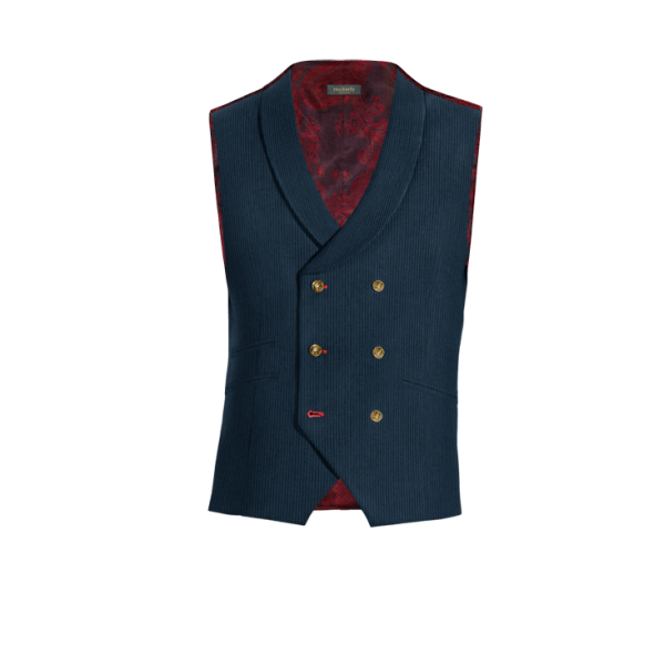Blue Corduroy rounded lapel double-breasted Vest with brass buttons