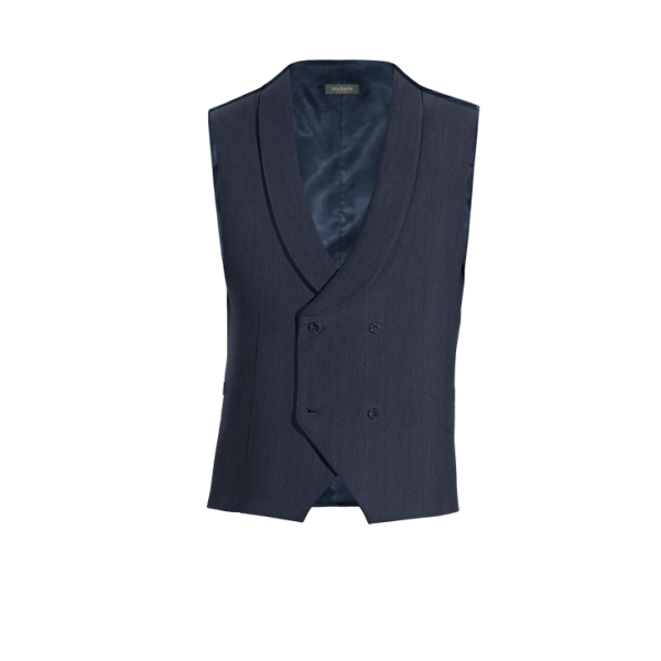 Navy Blue linen round lapel double-breasted Vest
