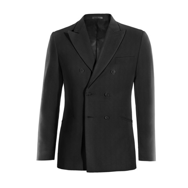 Black Wool Blends double-breasted peak lapel Jacket
