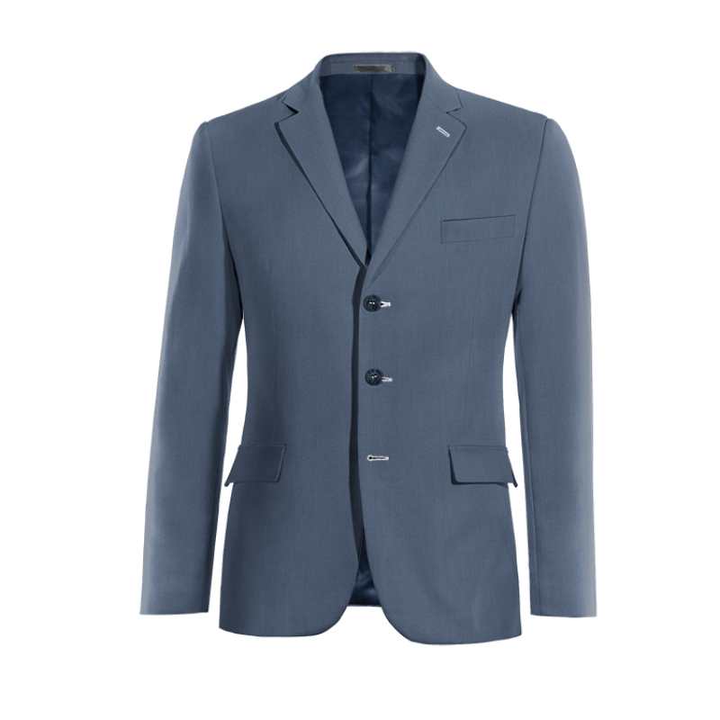 Blue Wool Blends 3 buttons Jacket with customized threads