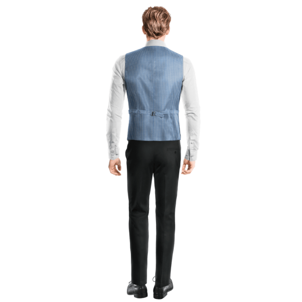 Electric Blue Plaid Linen-cotton Vest with brass buttons