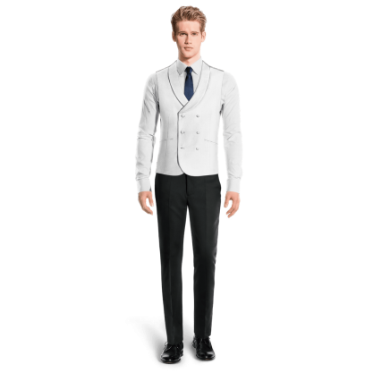 White Wool Blends round lapel double breasted Vest