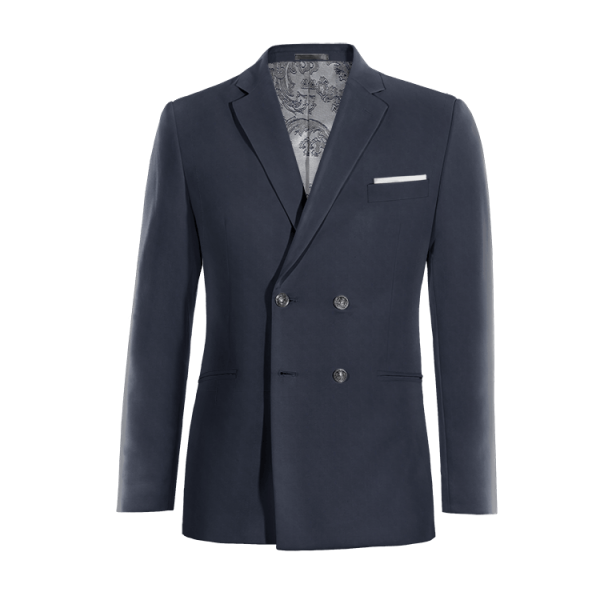 Blue Wool Blends double breasted Blazer with handkerchief