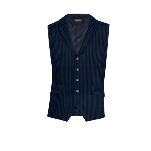 Navy Blue striped seersucker lapeled Dress Vest with brass buttons