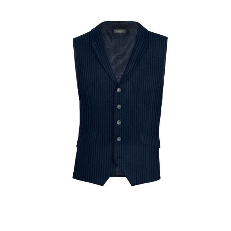 Navy Blue striped seersucker lapeled Dress Vest with brass buttons