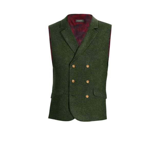 Green Tweed lapeled double-breasted Dress Vest with brass buttons