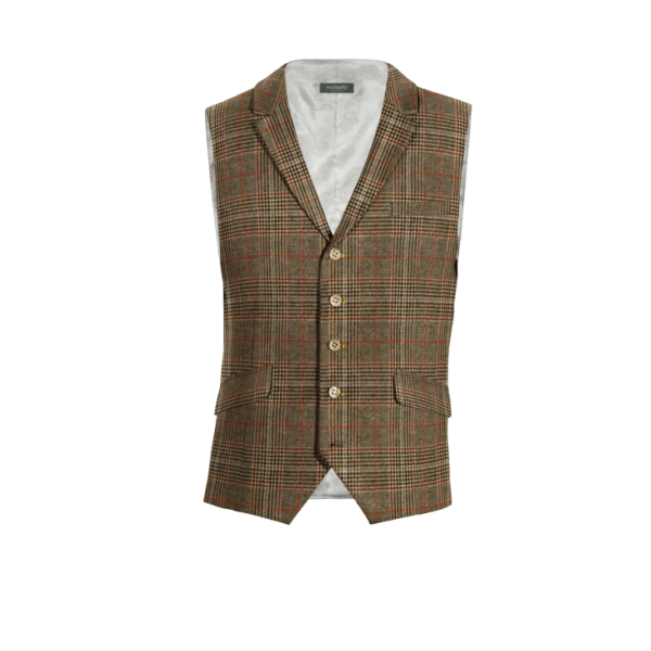 Brown Plaid Tweed lapeled Vest