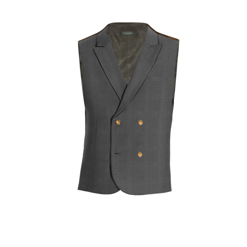 Grey wool peak lapel double breasted Vest with brass buttons