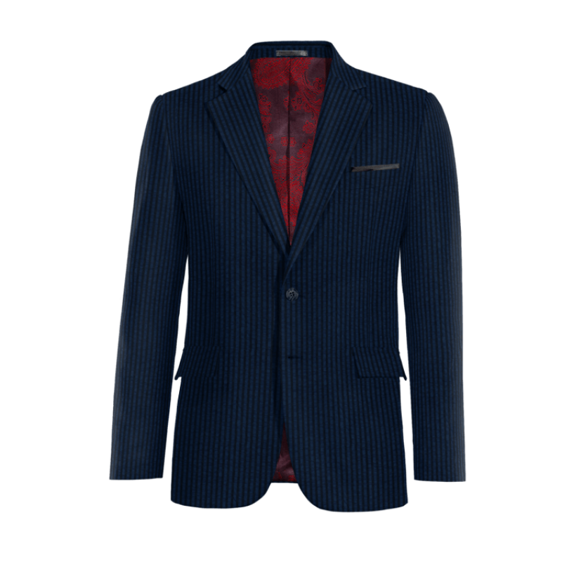 Blue seersucker wide lapel Suit Jacket with pocket square