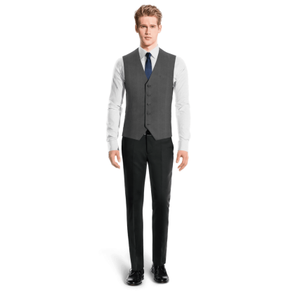 Grey pure wool Suit Vest with brass buttons