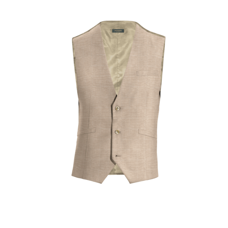 Beige Checkered Linen-cotton Vest