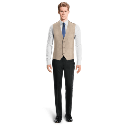 Beige Plaid Linen-cotton Vest