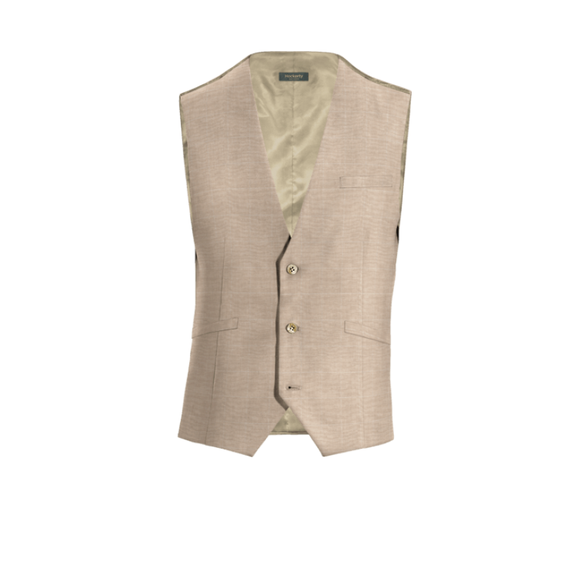 Beige Plaid Linen-cotton Vest