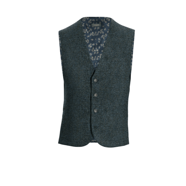 Blue rustic Tweed Vest with brass buttons