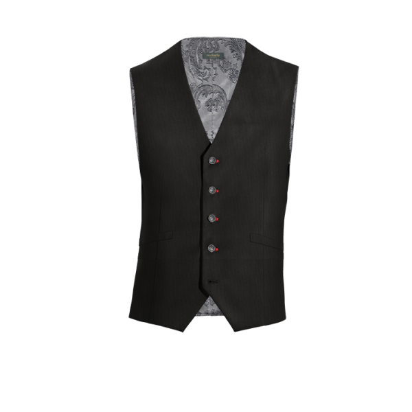 Black Wool Blends Vest with brass buttons