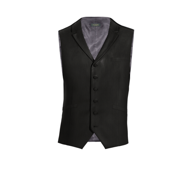 Black Wool Blends lapeled Vest