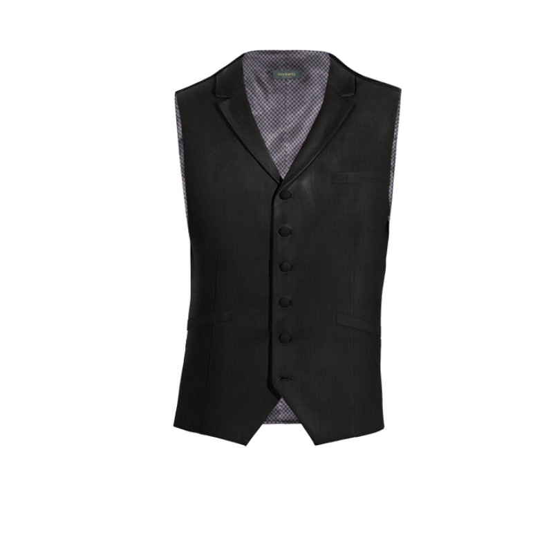 Black Wool Blends lapeled Vest