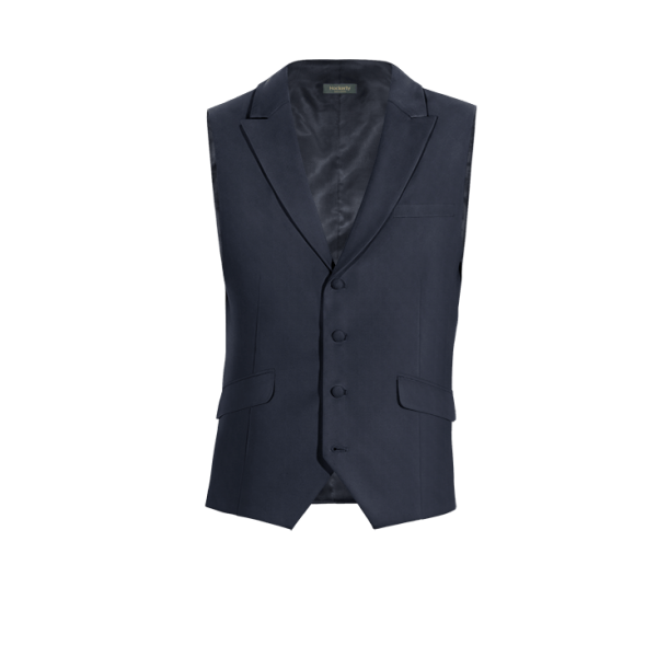 Navy Blue Wool Blends peak lapel Vest