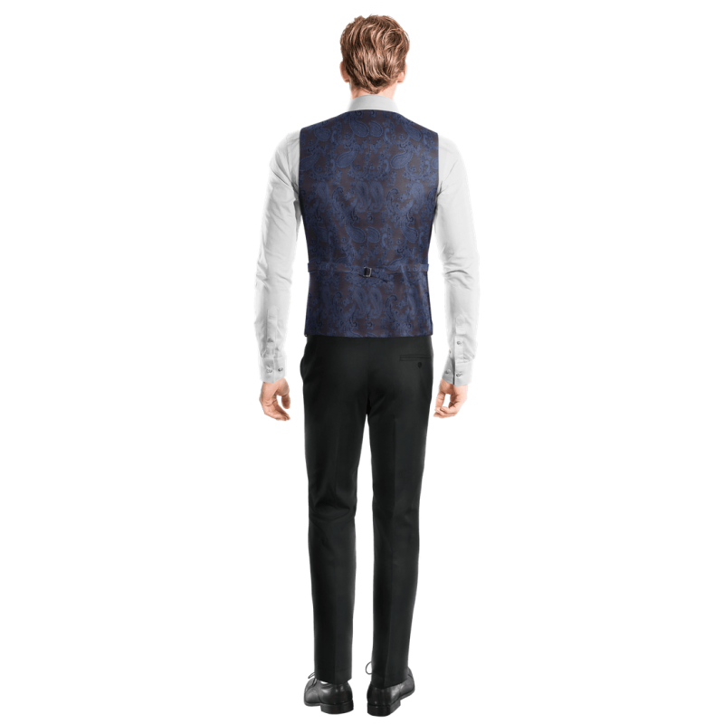 Navy Blue paisley Velvet Suit Vest with brass buttons